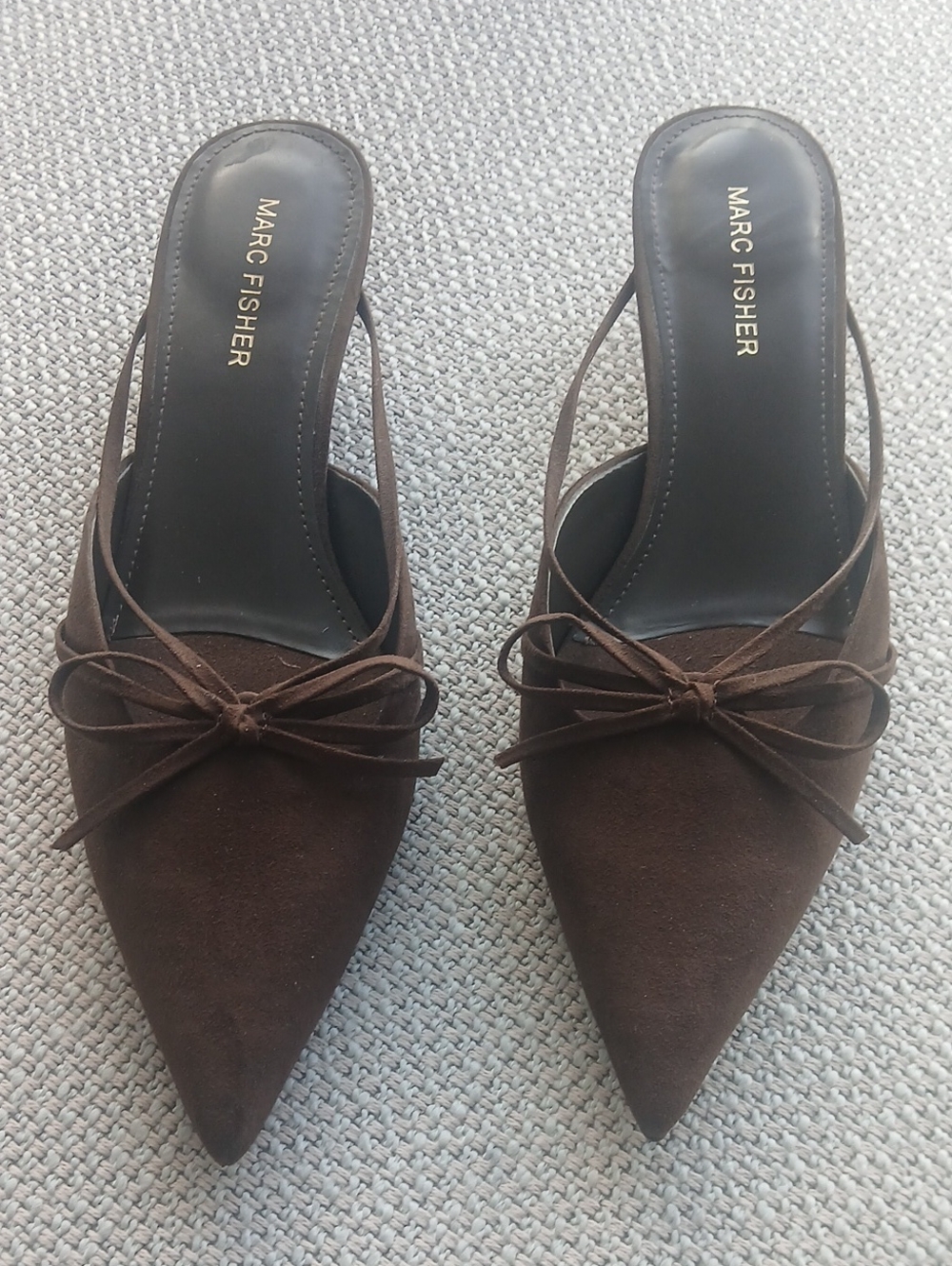 Marc Fisher Dark Brown Pointed Toe Bow Slingback Mules